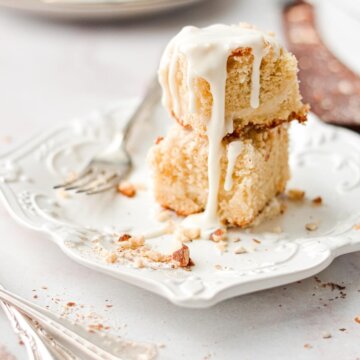 Almond cream cheese coffee cake, drizzled with almond icing.