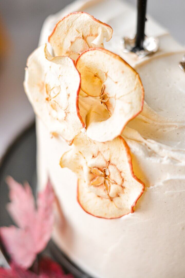 Dried apple slices on a cake.