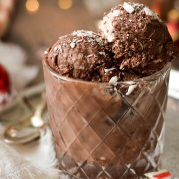 Chocolate peppermint ice cream, sprinkled with crushed candy canes.