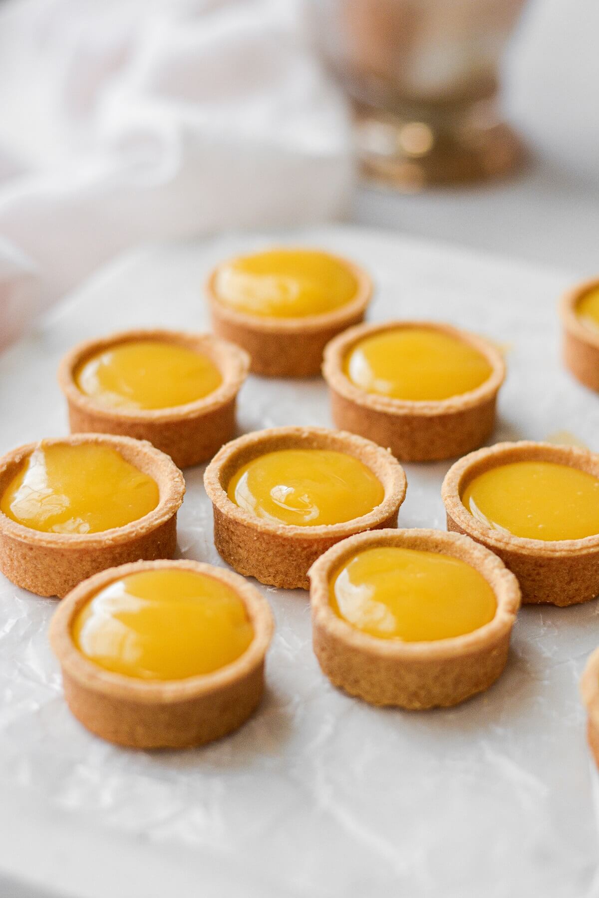 Mini pastry shells filled with homemade lemon curd.