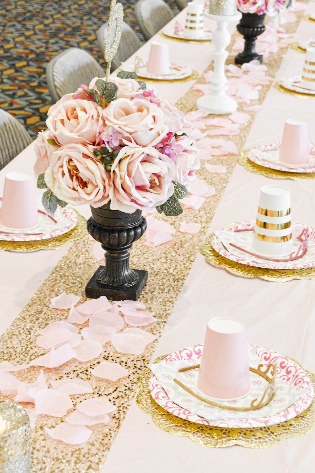 Pink and gold princess party table.