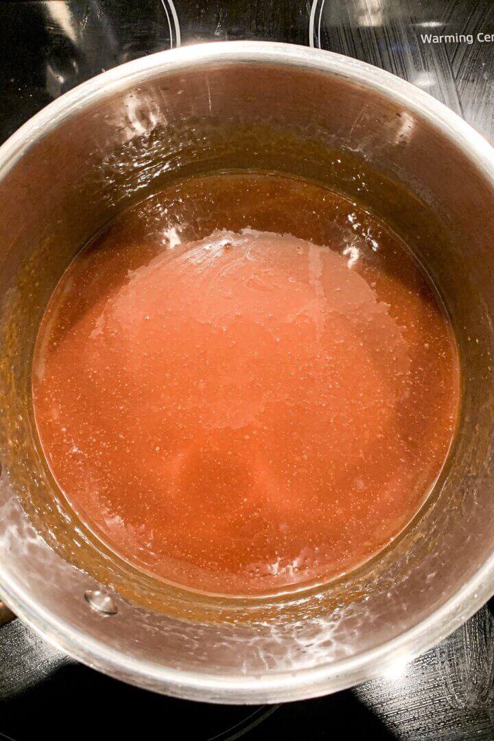 A pot of salted caramel sauce.