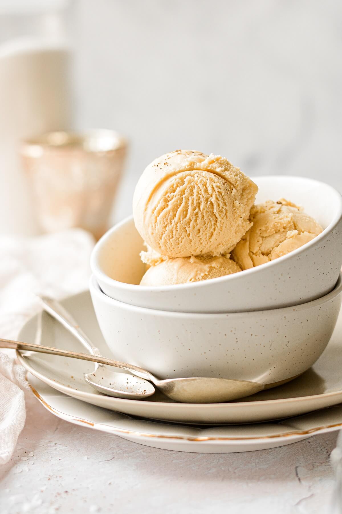A bowl of salted caramel ice cream.
