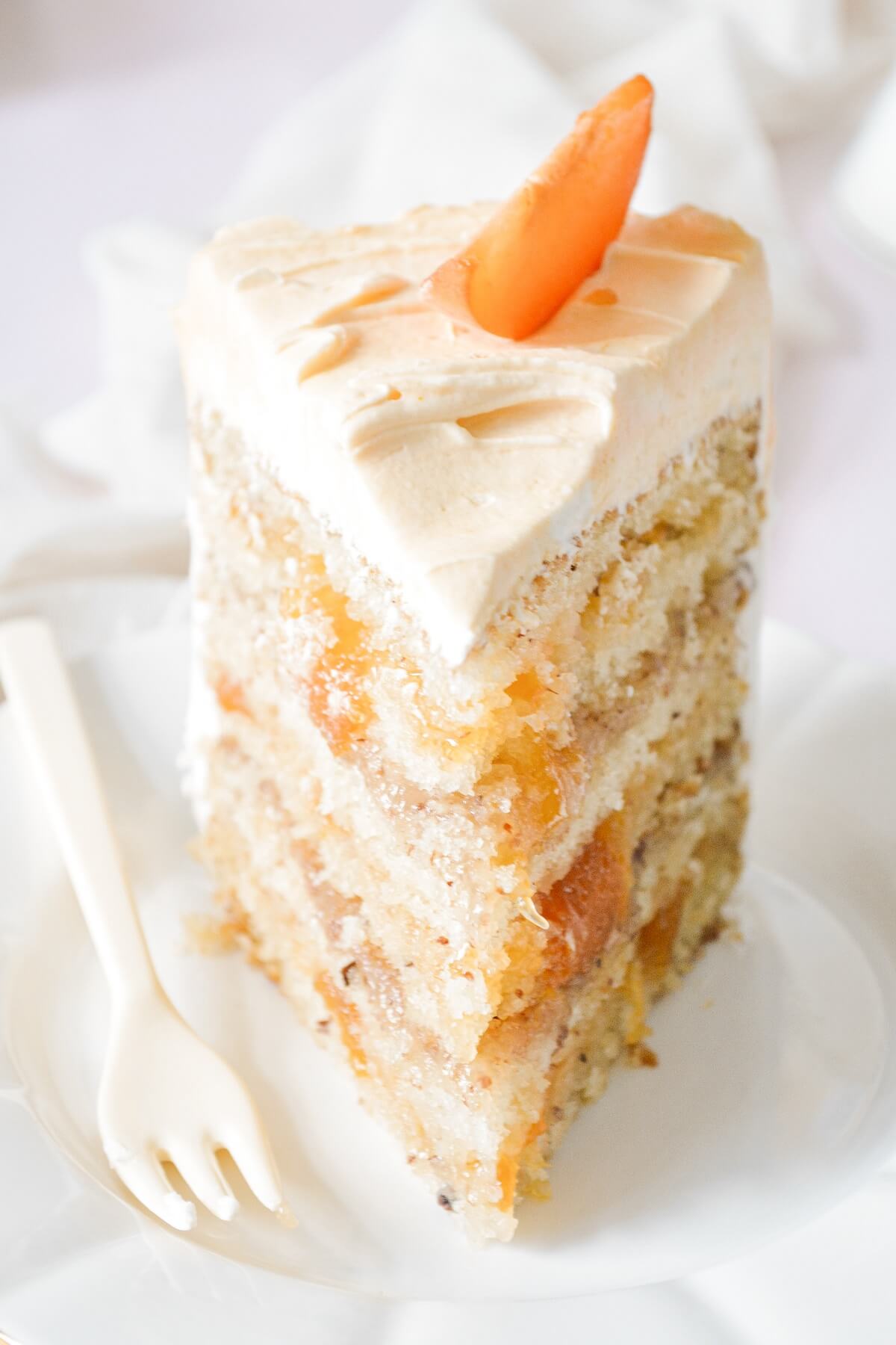 A slice of apricot almond cake.
