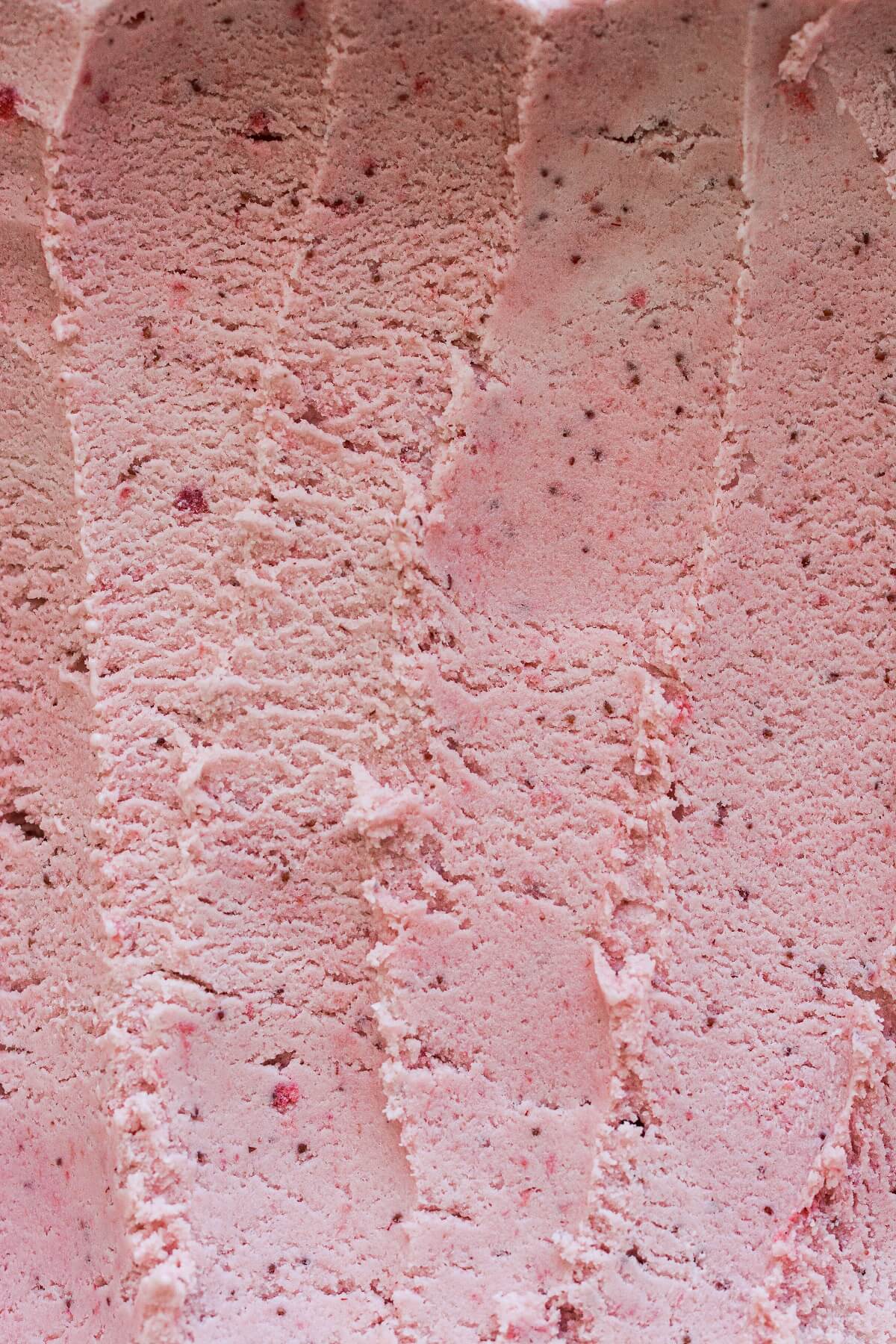 Close up of roasted strawberry ice cream.