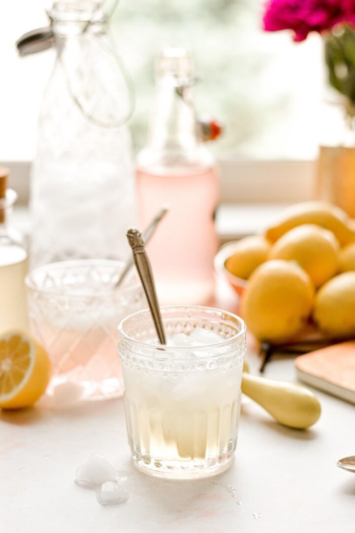 Homemade lemonade, with rhubarb and ginger syrup.