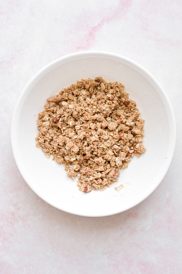 A bowl of crumble topping.