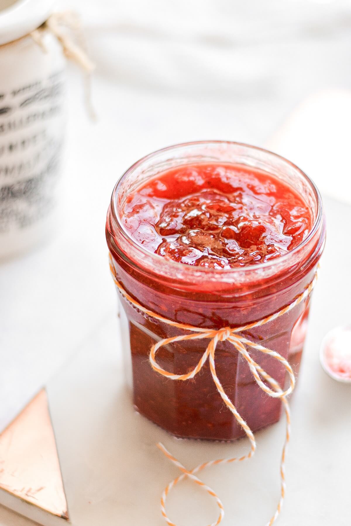 A jar of homemade strawberry jam.
