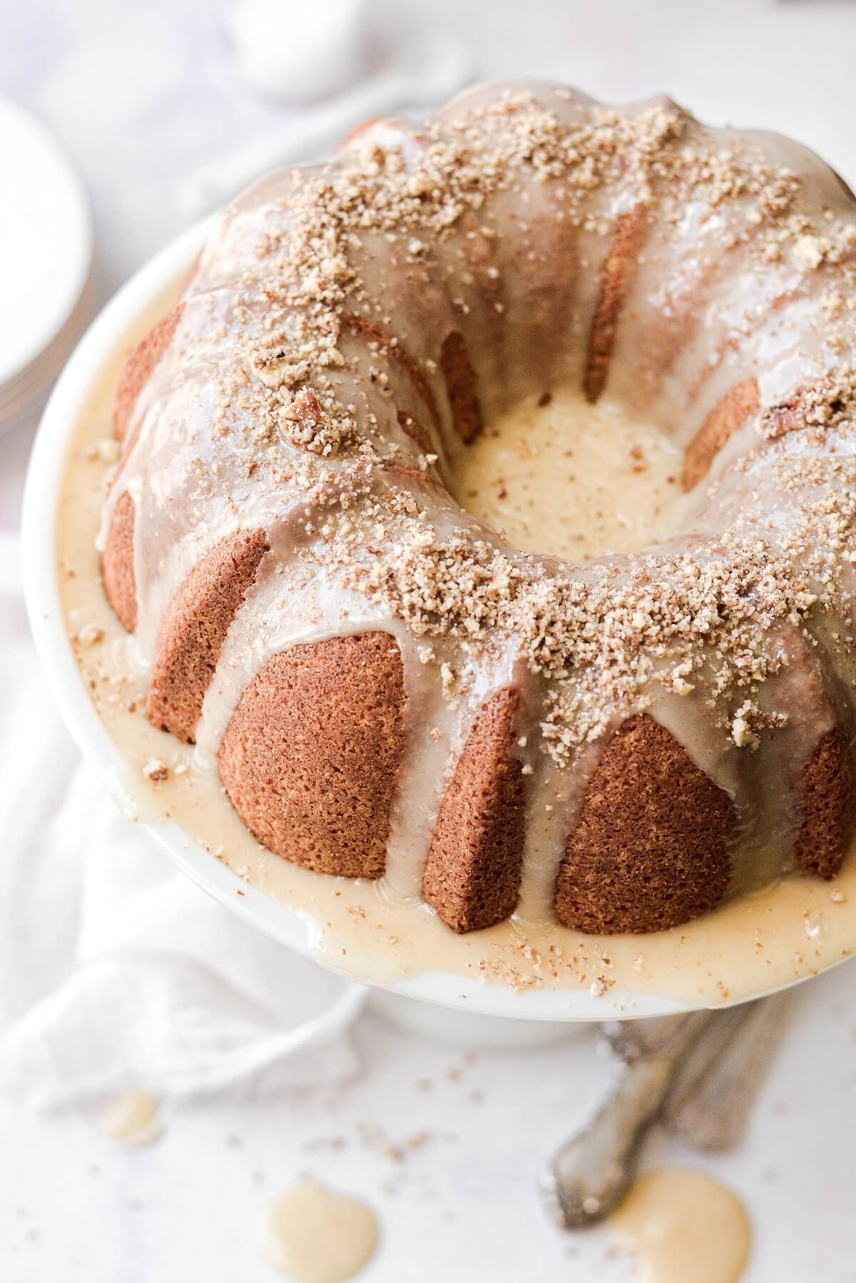Butter pecan pound cake, with bourbon icing and chopped pecans.