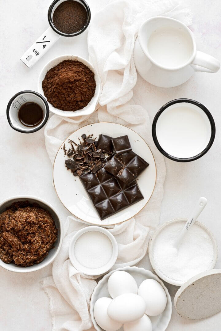 Ingredients for dark chocolate ice cream.