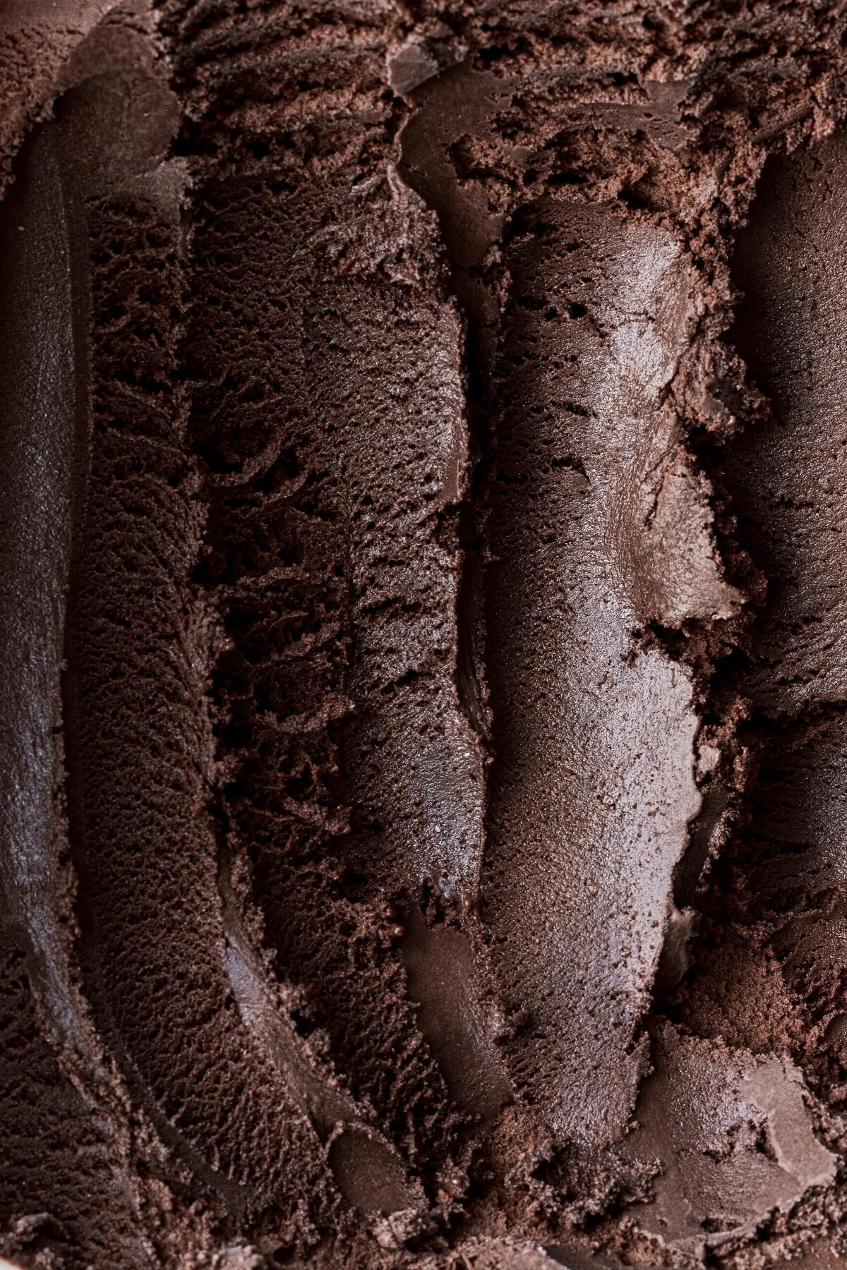 Closeup of dark chocolate ice cream.