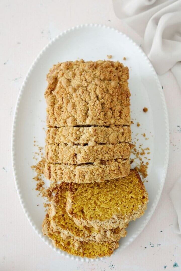 Pumpkin bread with crumb topping.