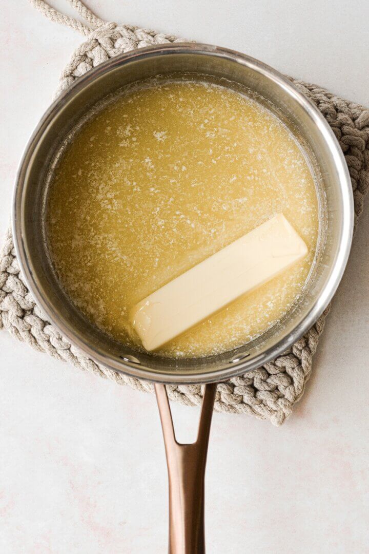 Melting butter for brownies.