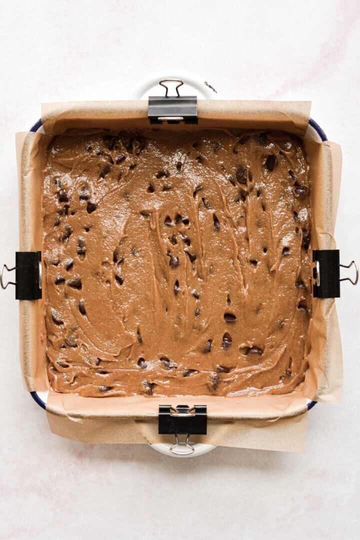 Cookie dough in a baking pan.