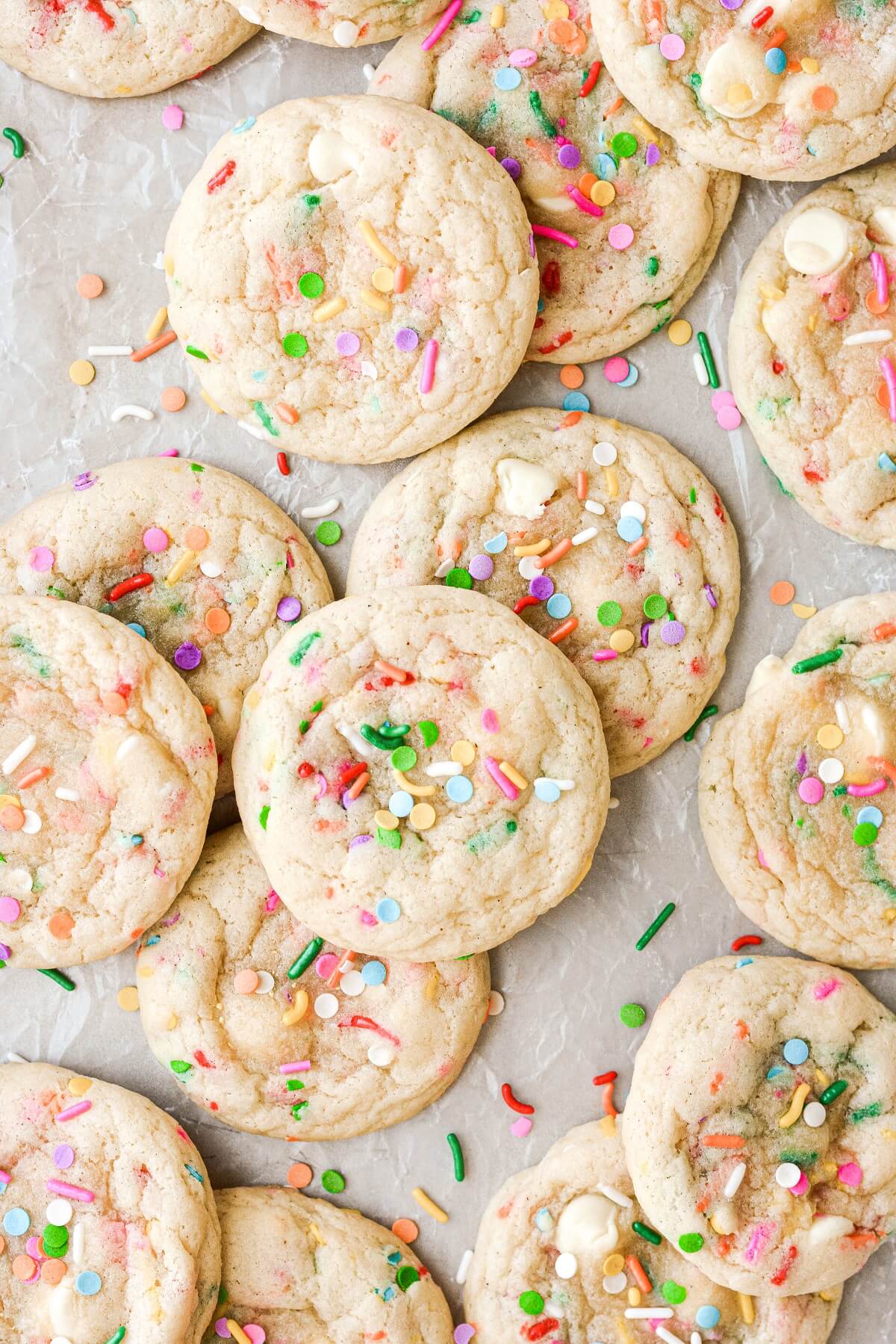 Cookies with sprinkles and white chocolate chips.