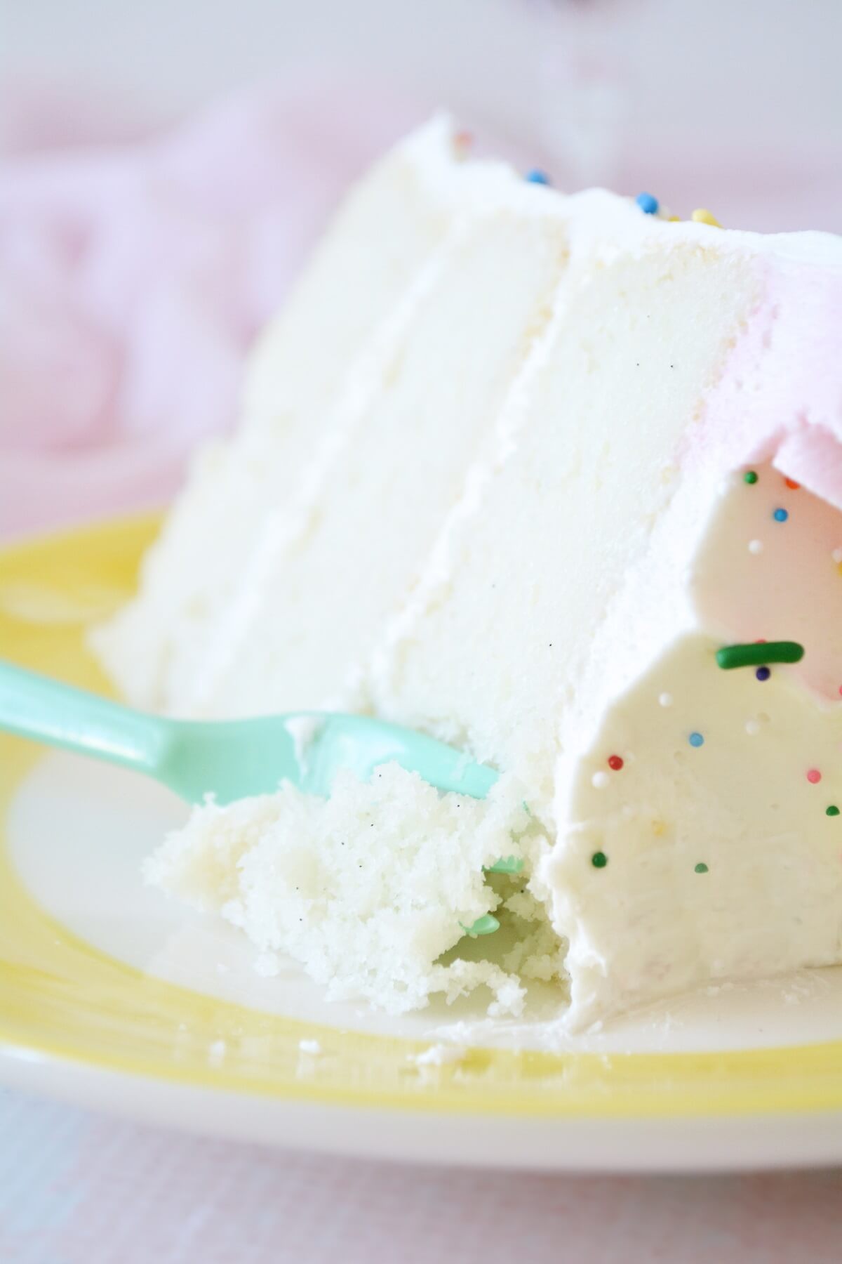 A slice of buttermilk birthday cake.