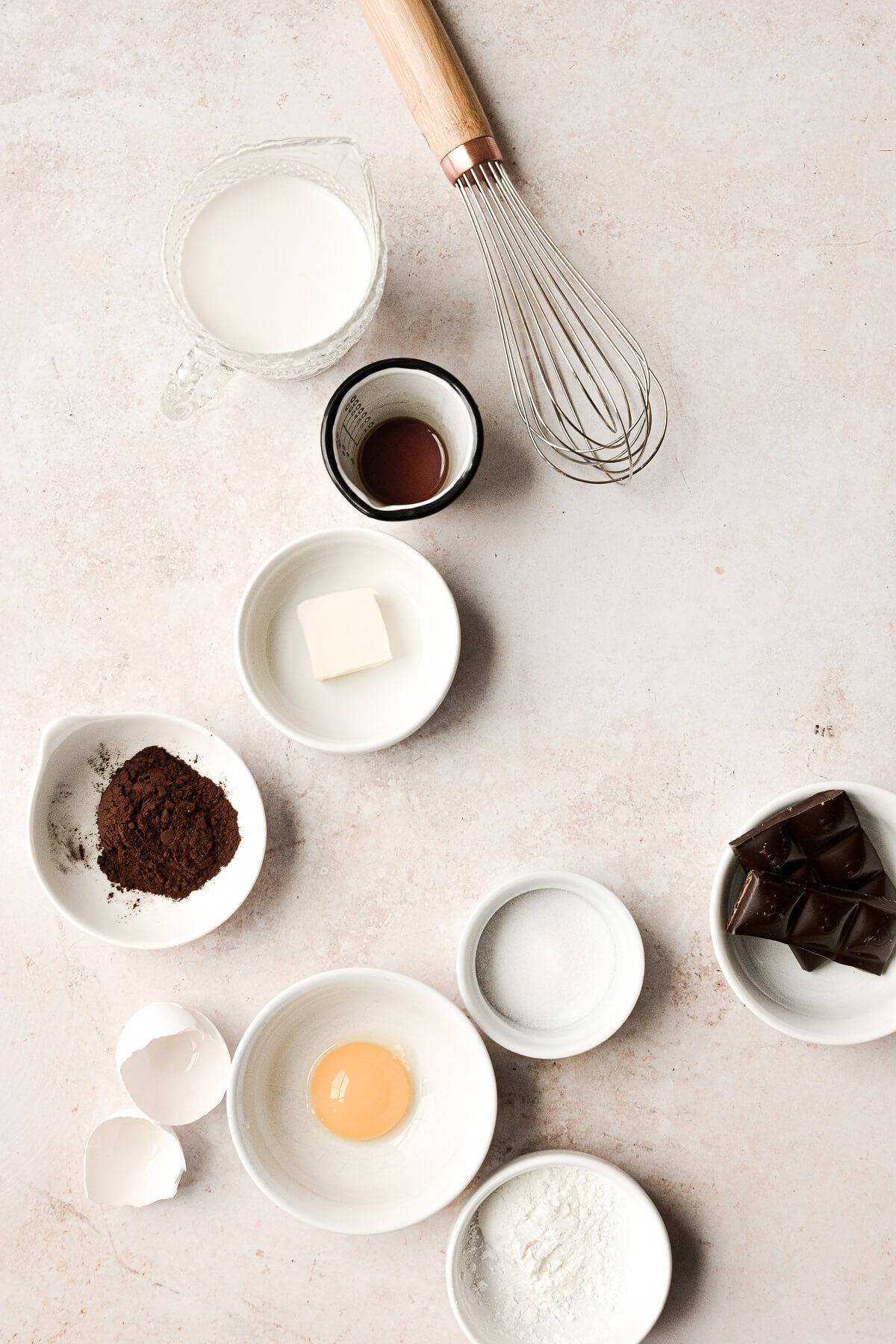 Ingredients for making chocolate custard.