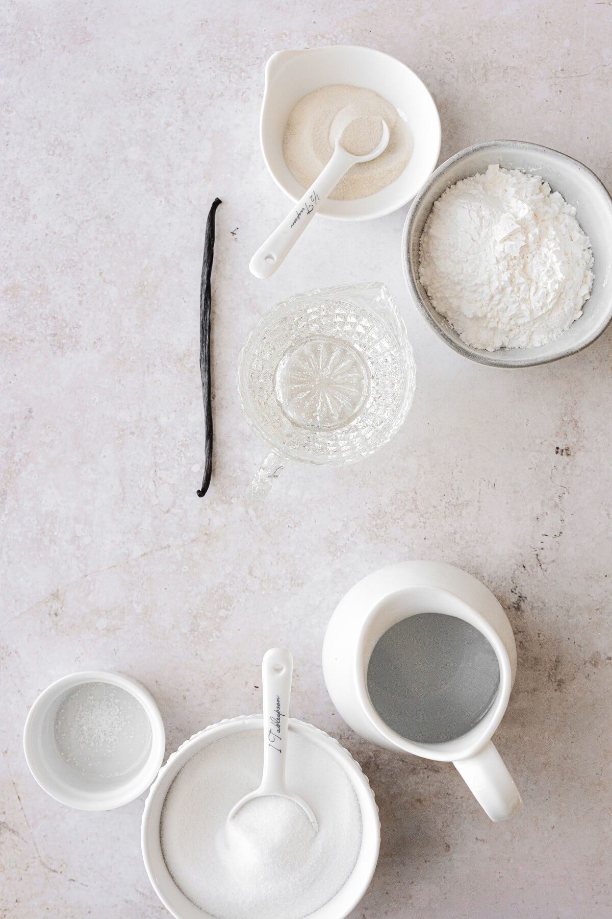 Ingredients for making homemade vanilla bean marshmallows.