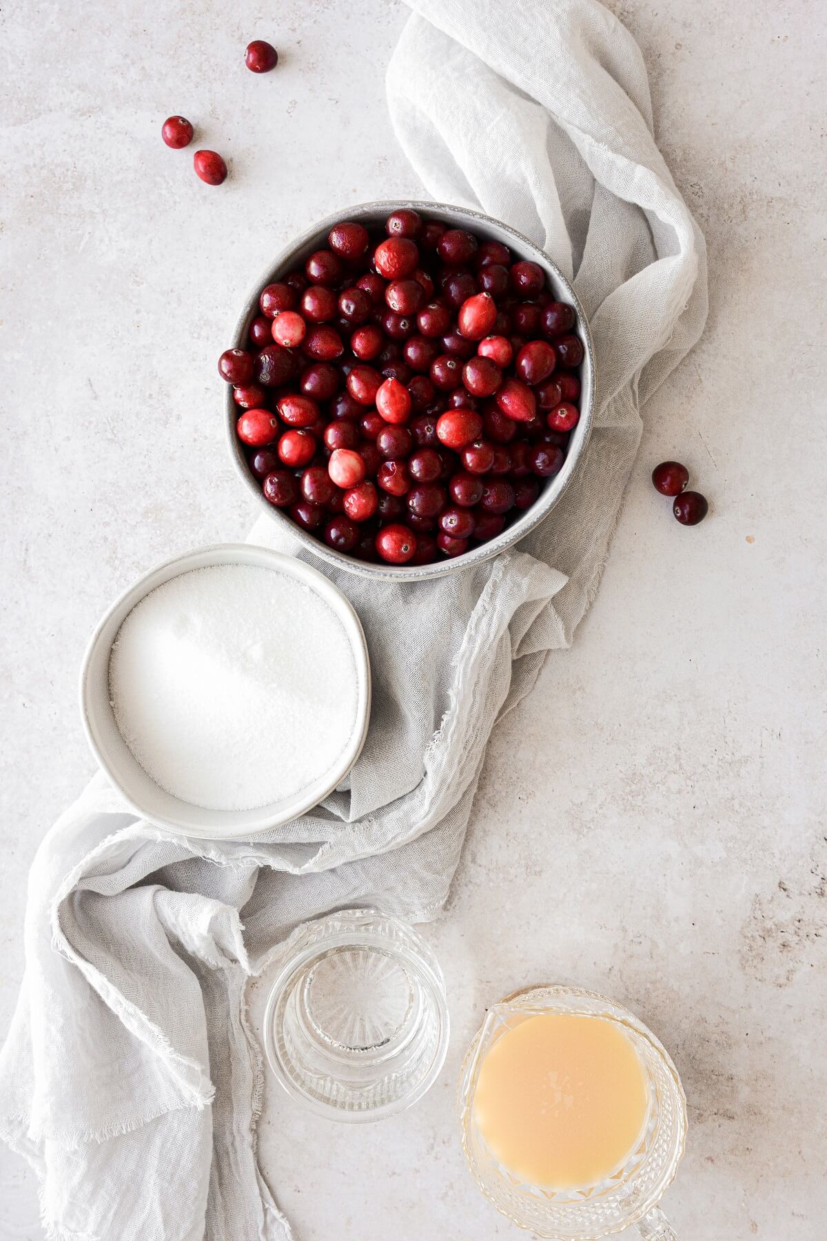 Ingredients for making homemade cranberry jelly.