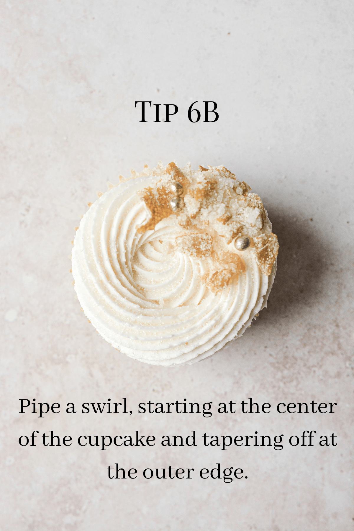 A graphic showing how to use tip 6B to pipe buttercream onto a lemon cupcake.