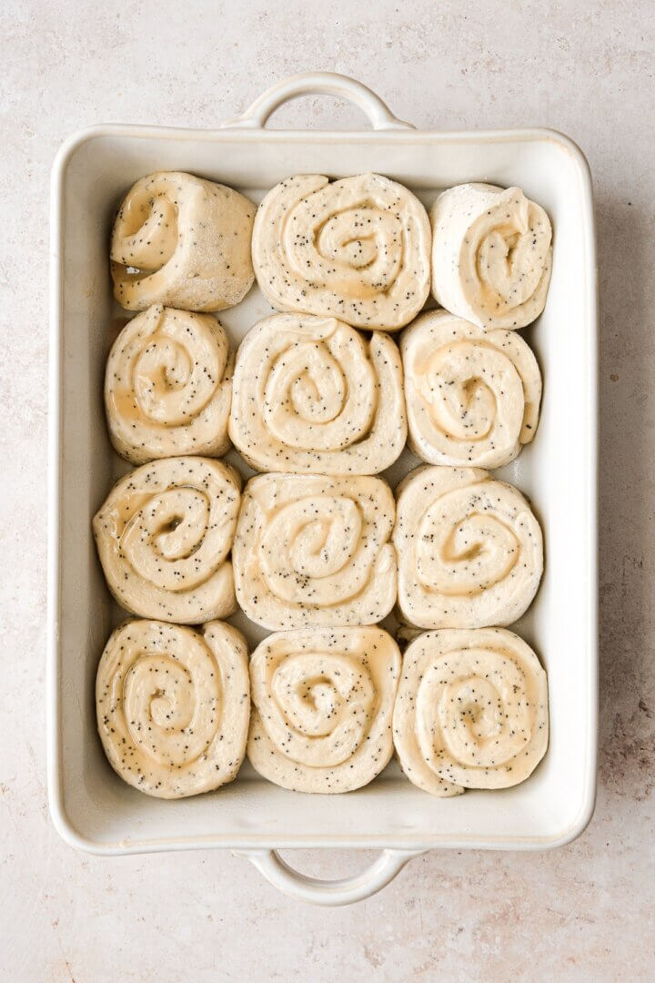 Lemon poppy seed rolls about to be baked.