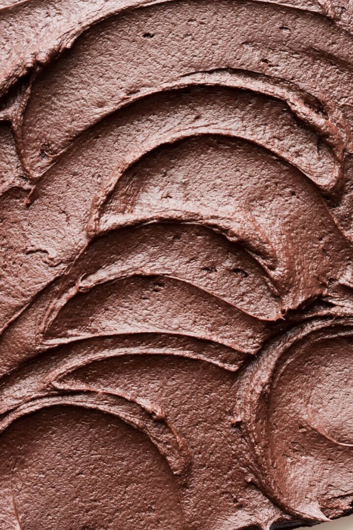Closeup of chocolate buttercream swirls.