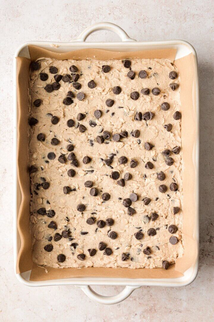 Oatmeal chocolate chip cookie dough ready to be baked.
