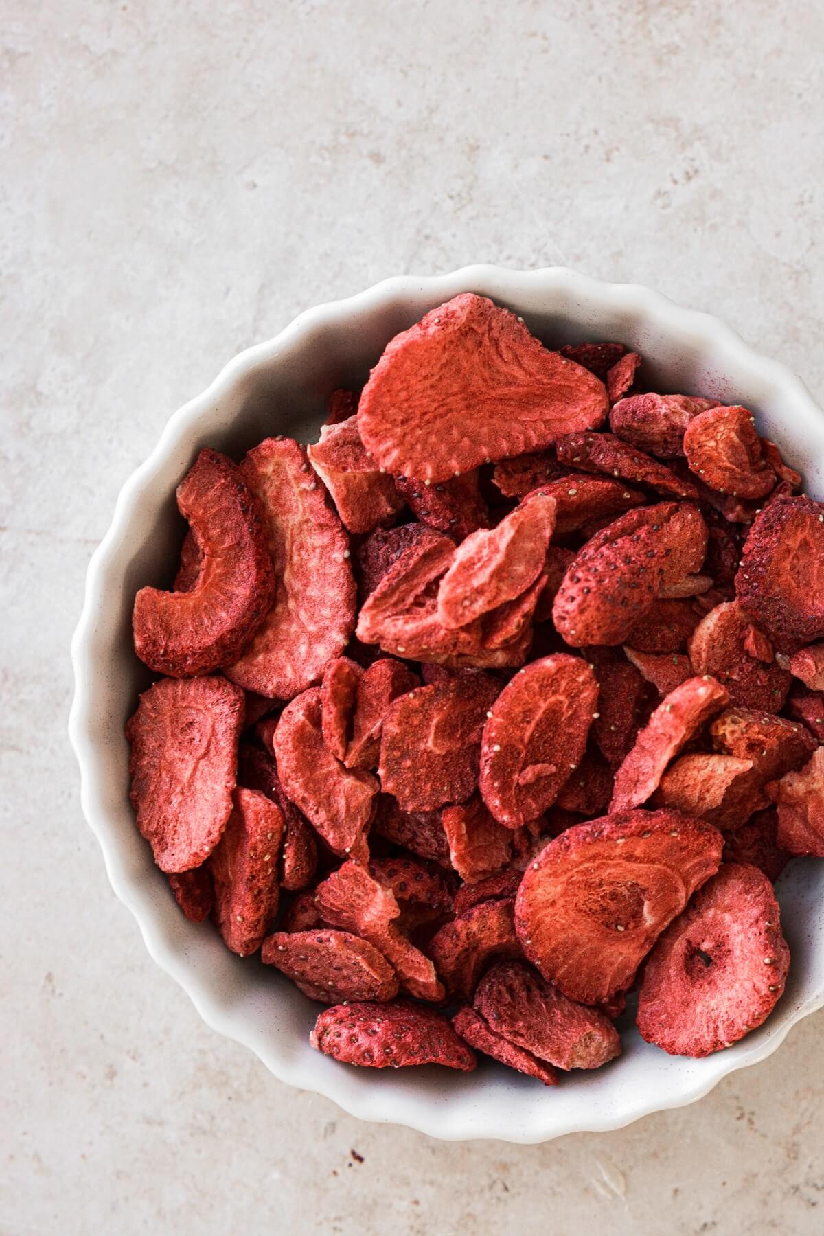 Bowl of freeze dried strawberries.