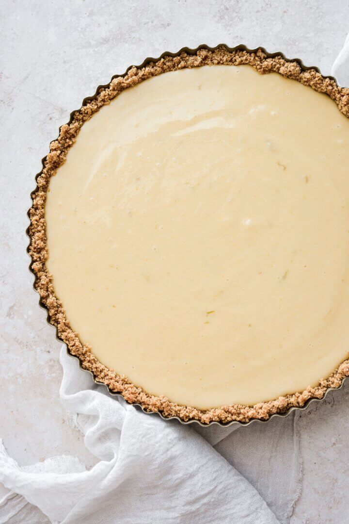 Key lime pie with a graham cracker crust.