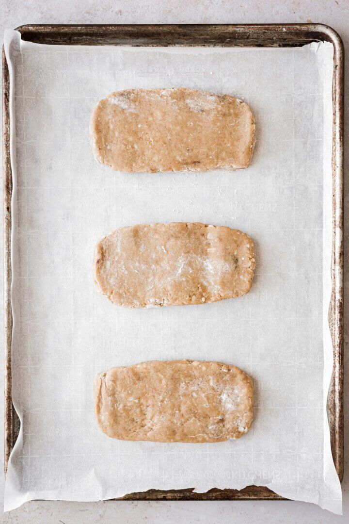 Steps for making maple macadamia nut biscotti.