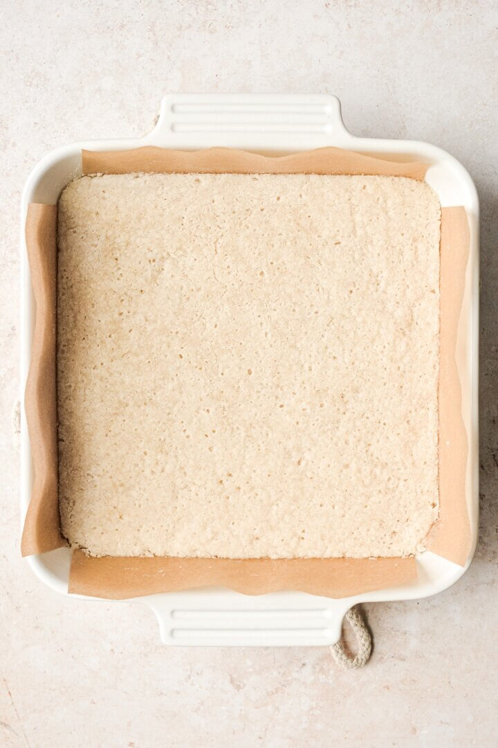 Shortbread crust baked in a pan.