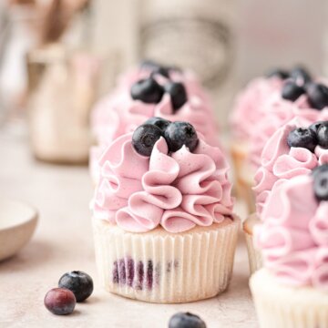 Blueberry cupcakes with ruffled buttercream.