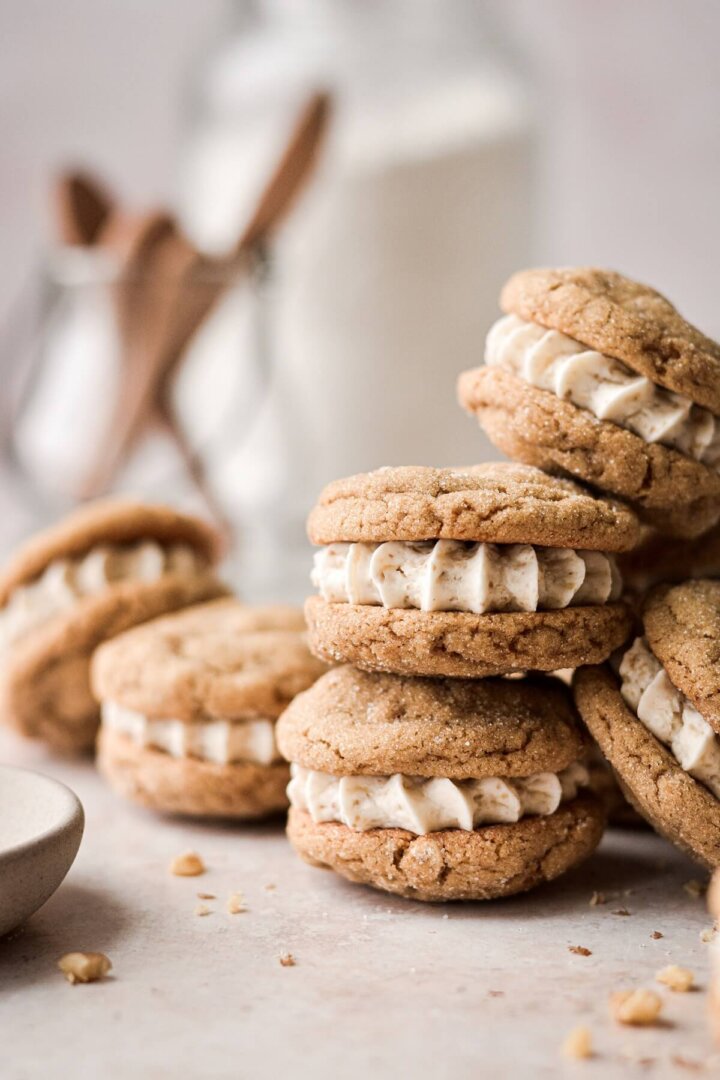 Date pecan cookies filled with pecan buttercream.