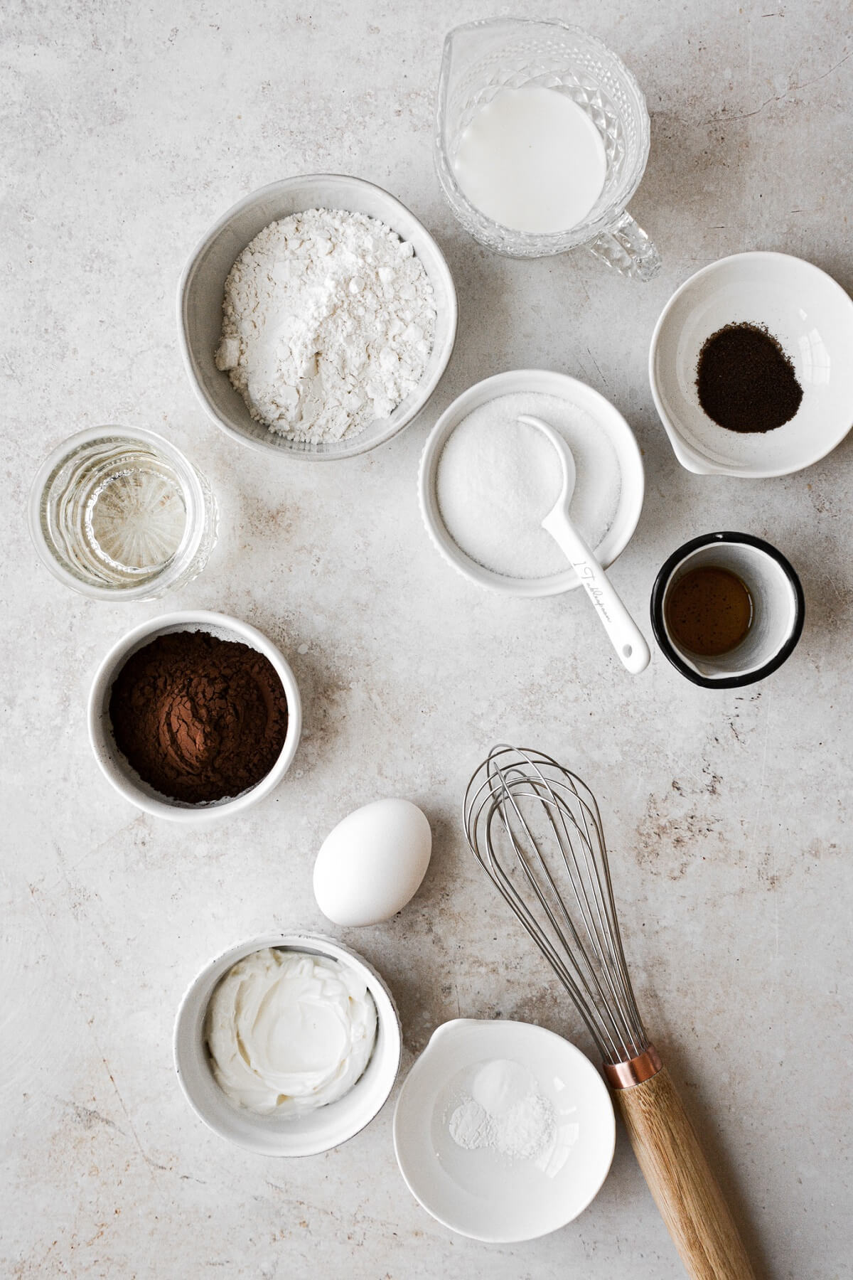Ingredients for making a mini chocolate cake.