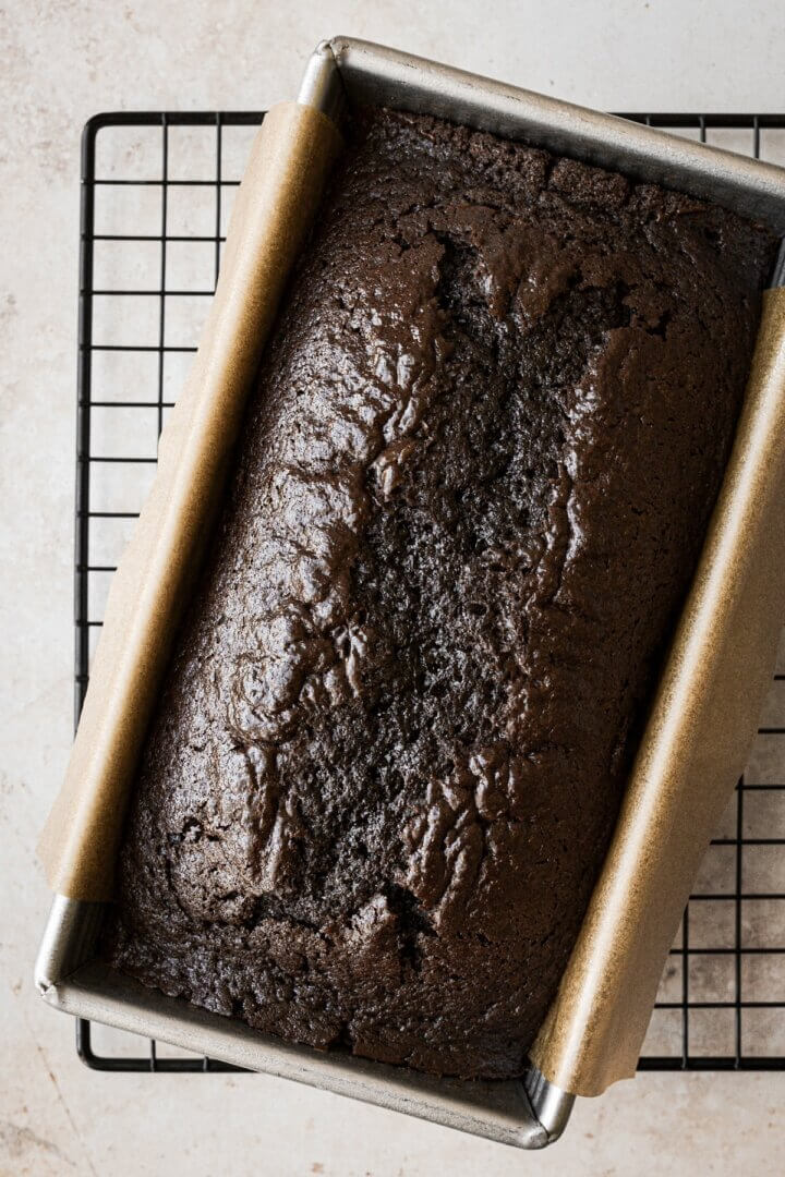 Just baked chocolate loaf cake.