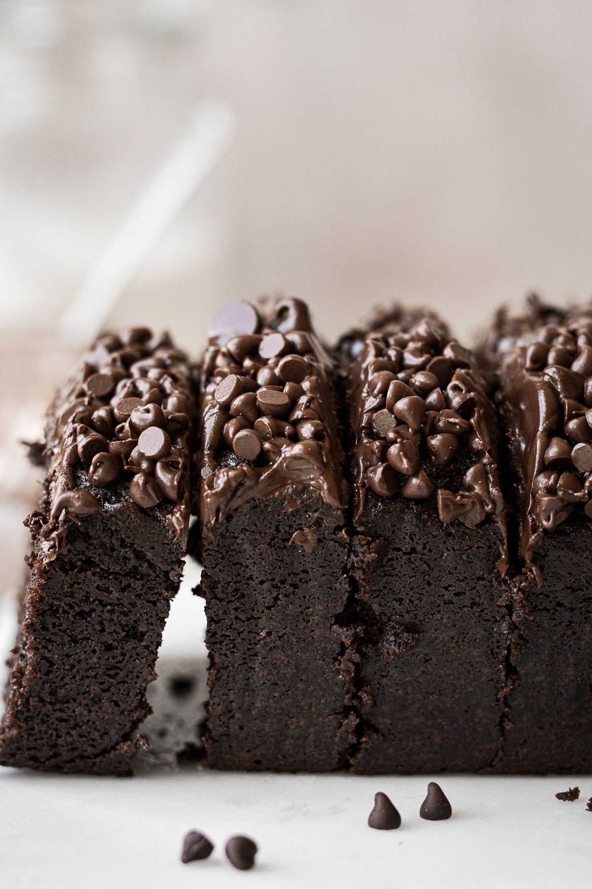 Slices of chocolate loaf cake.