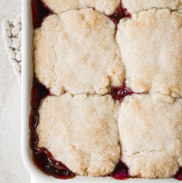 Just baked cherry cobbler with sugar cookie topping.