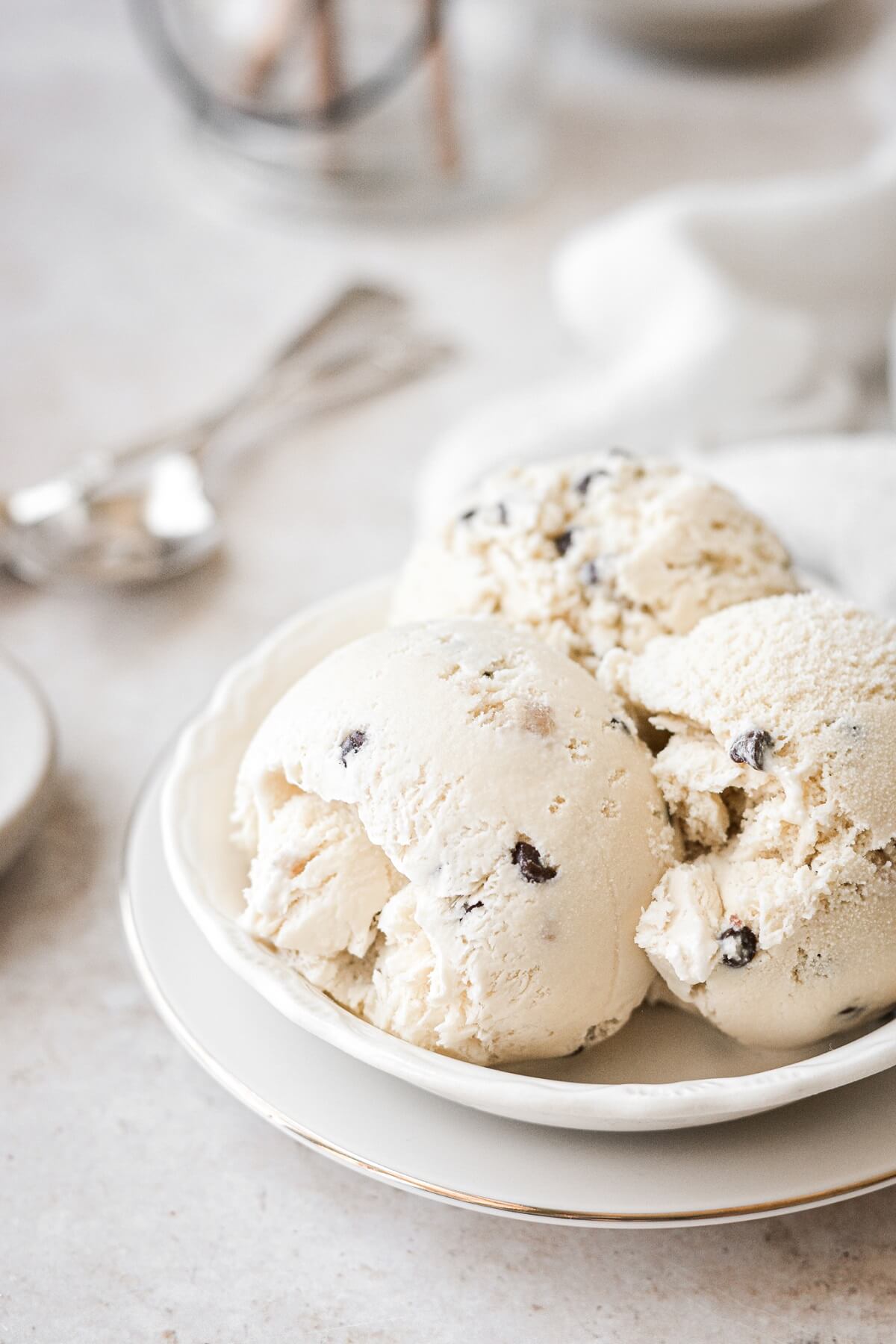 Scoops of chocolate chip cookie dough ice cream.