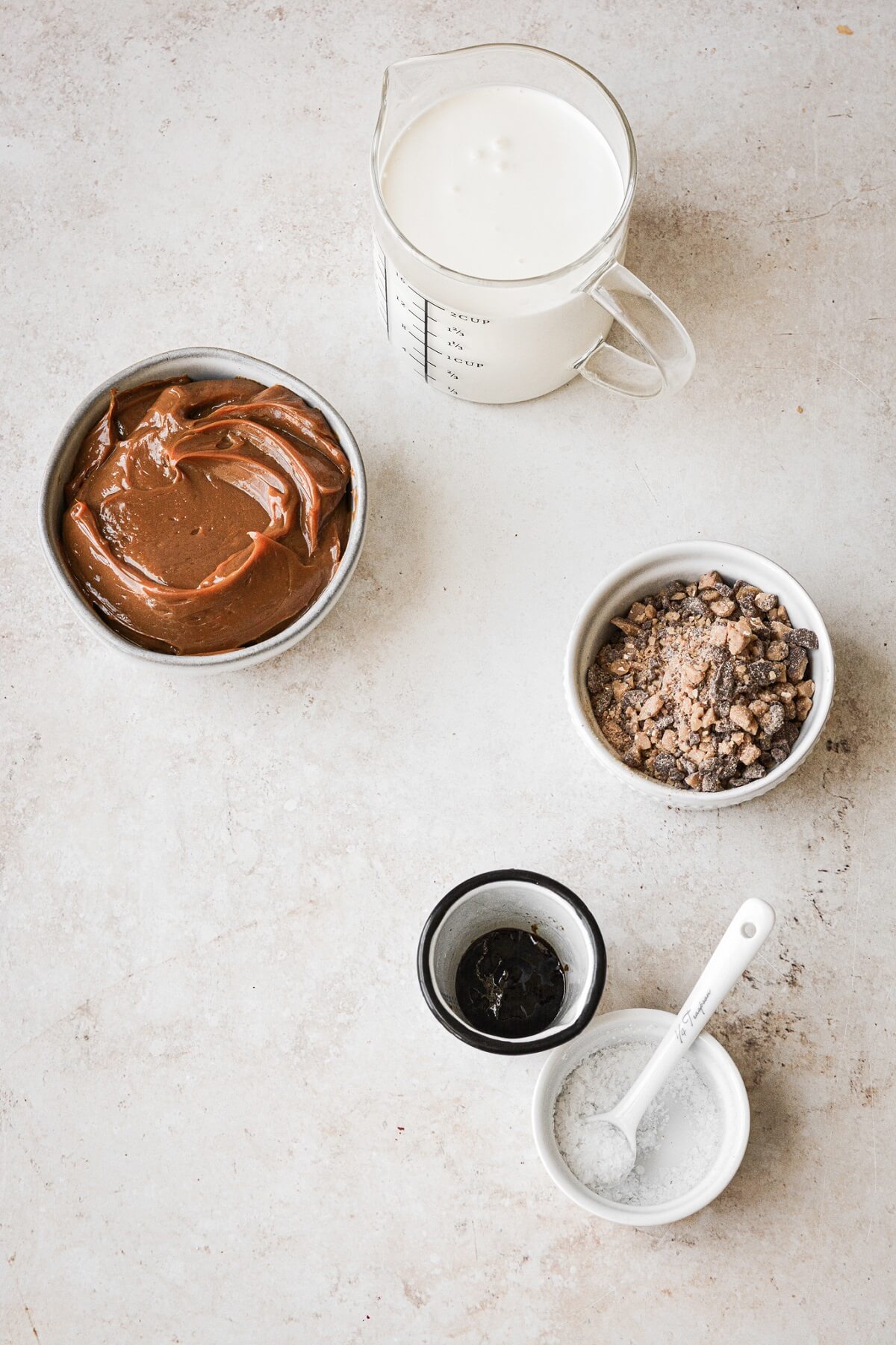 Ingredients for making dulce de leche toffee ice cream.