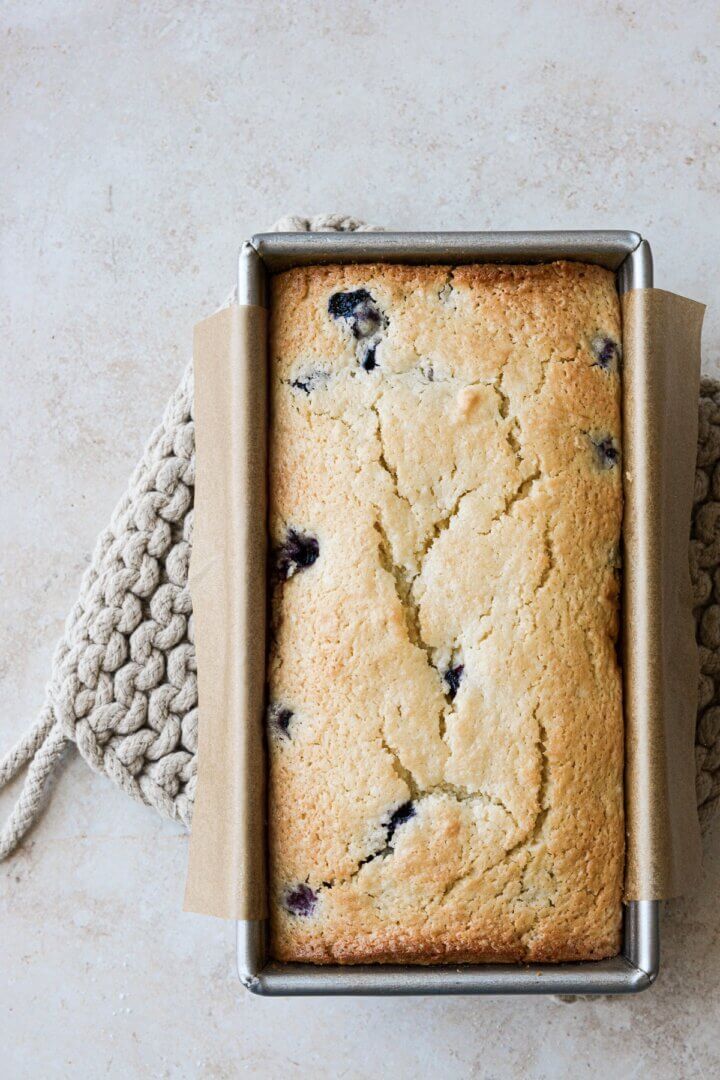 Step 9 for making lemon blueberry loaf cake.