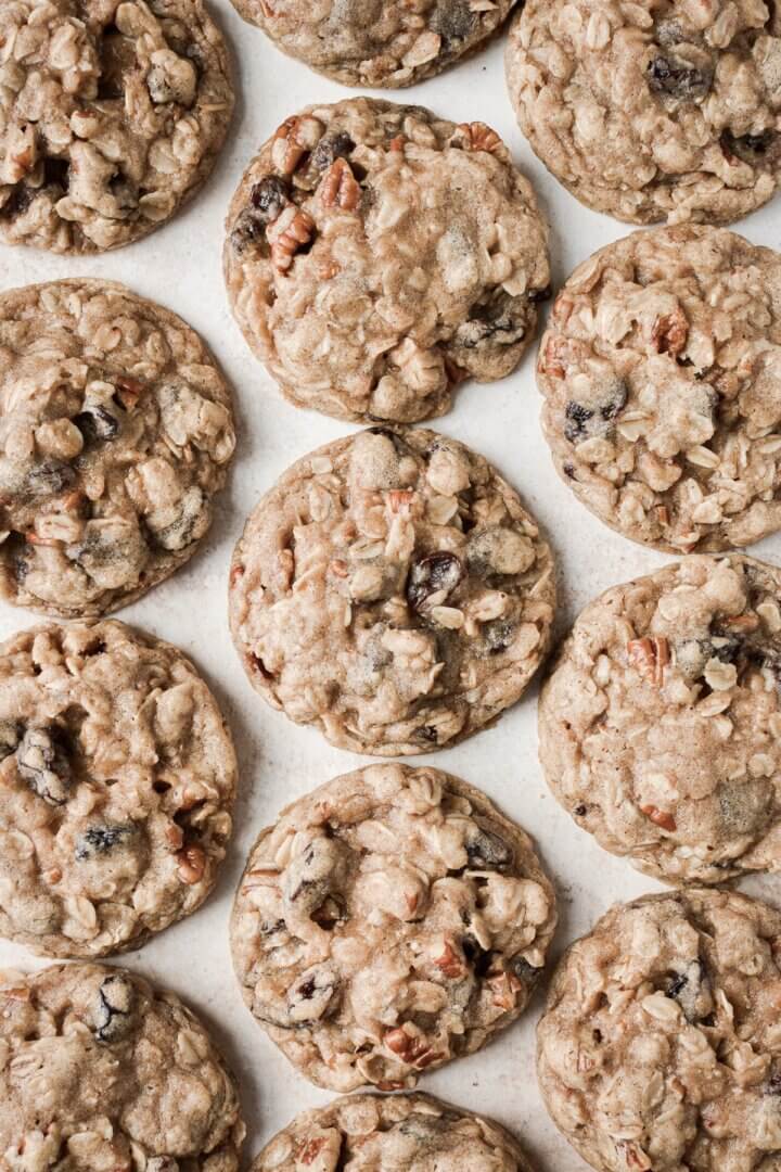 High altitude soft and chewy oatmeal raisin cookies.