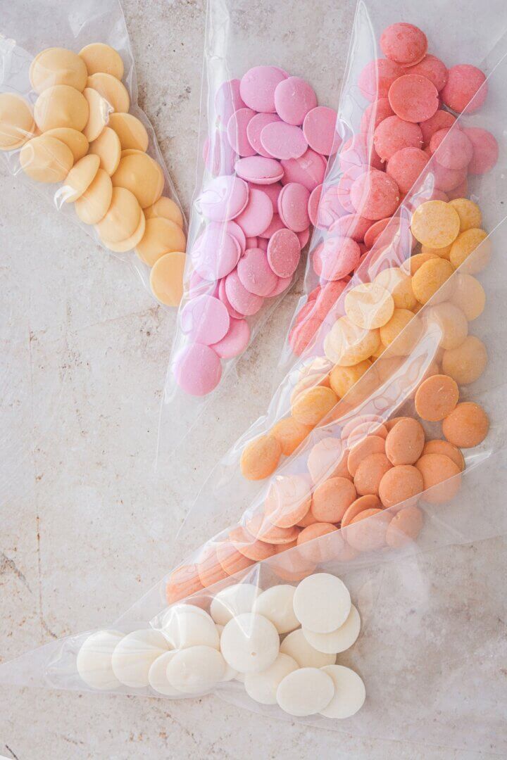 Candy melts in piping bags.