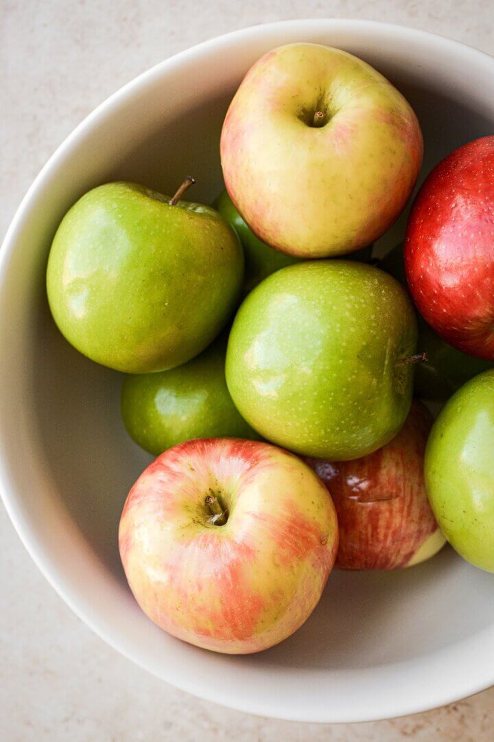 Bowl of red and green apples.