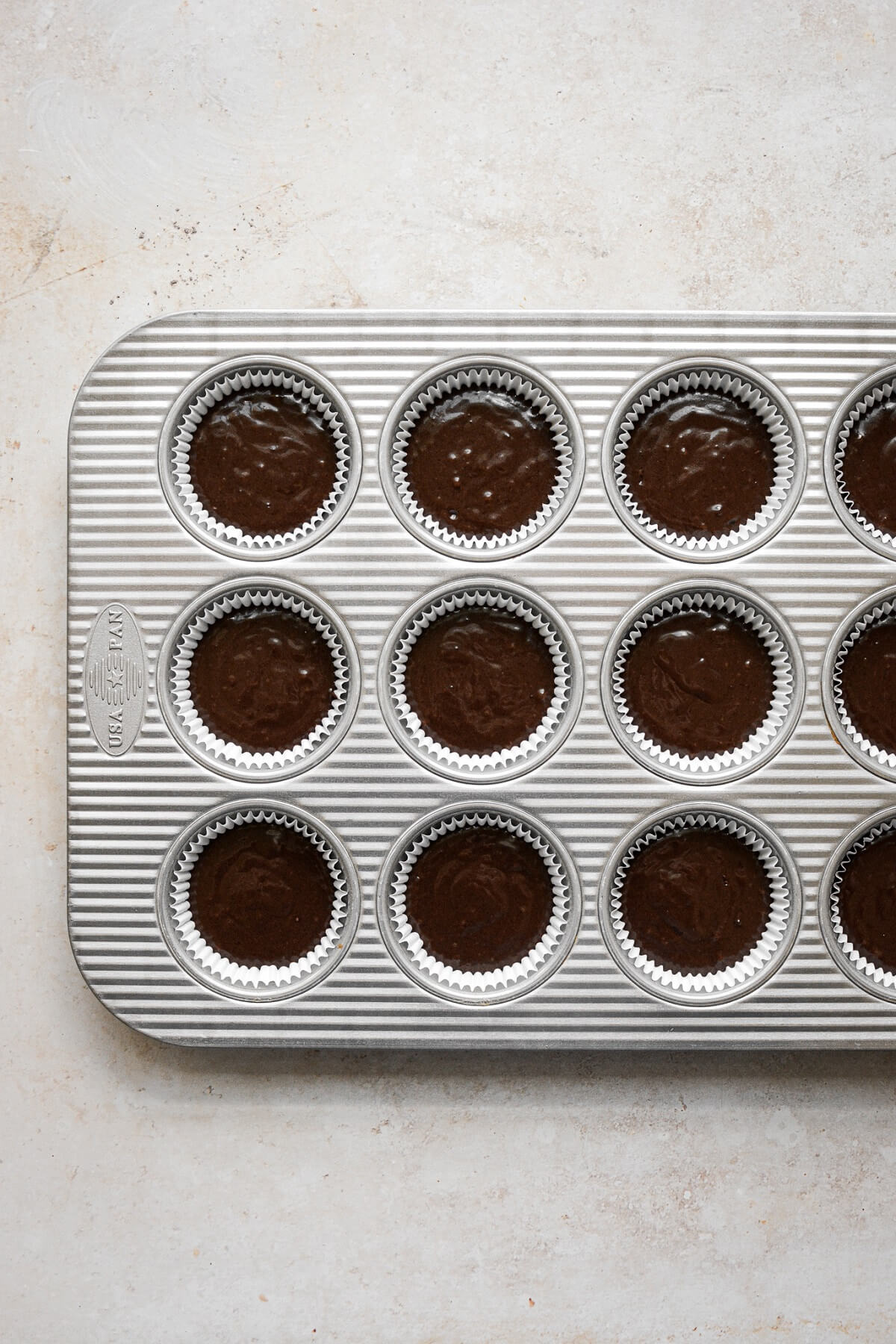Chocolate cupcakes about to be baked.