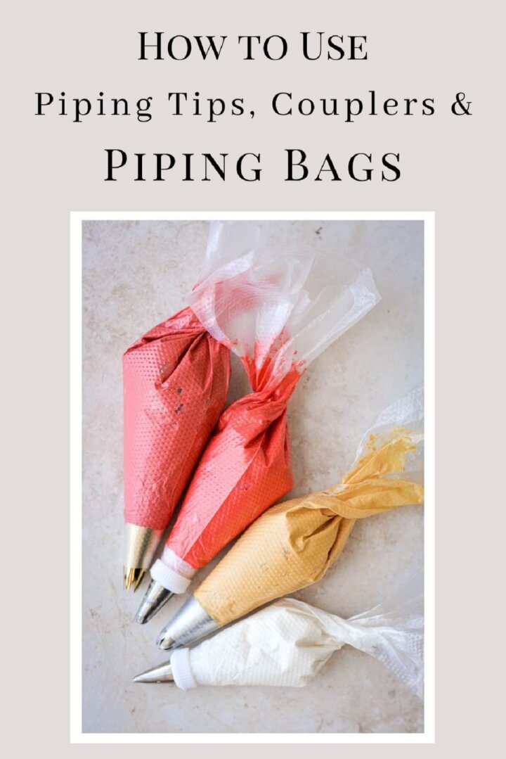 How to use piping tips, couplers and piping bags graphic.