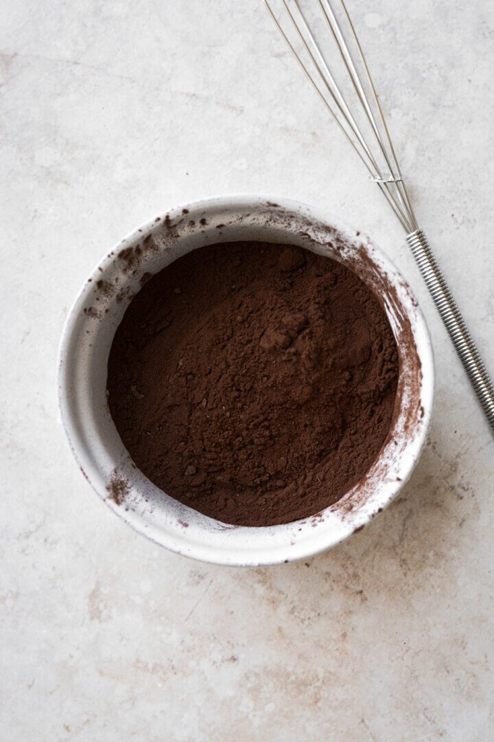 Bowl of cocoa powder.