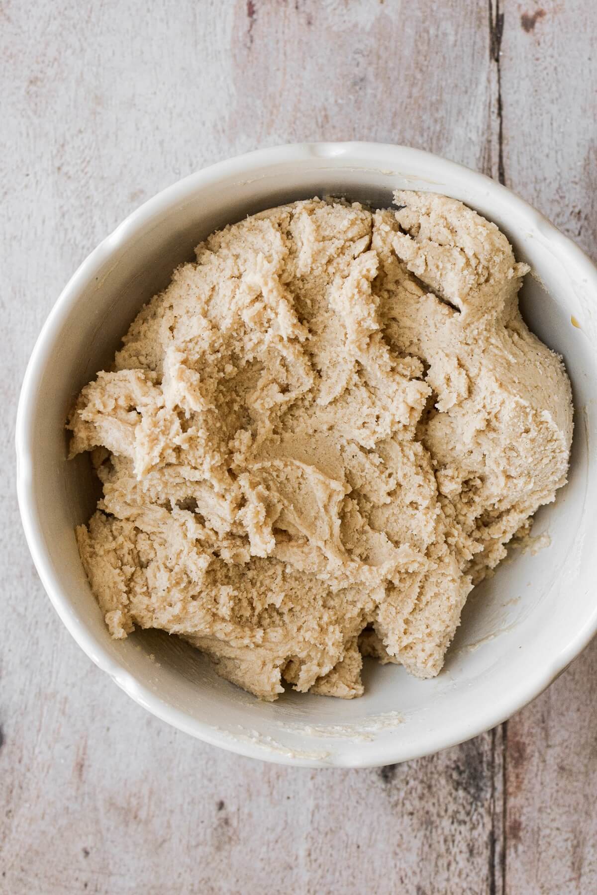 Bowl of snickerdoodle cookie dough.