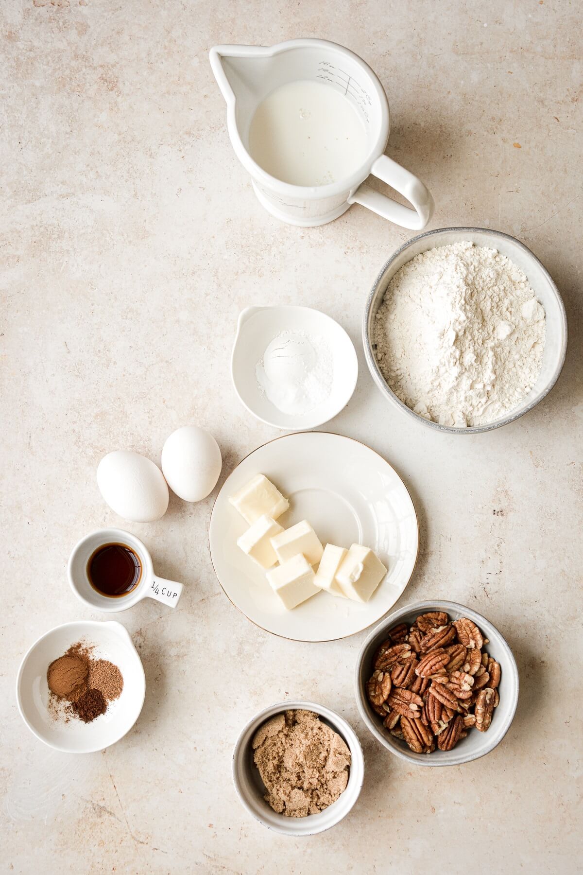 Ingredients for making butter pecan pancakes.