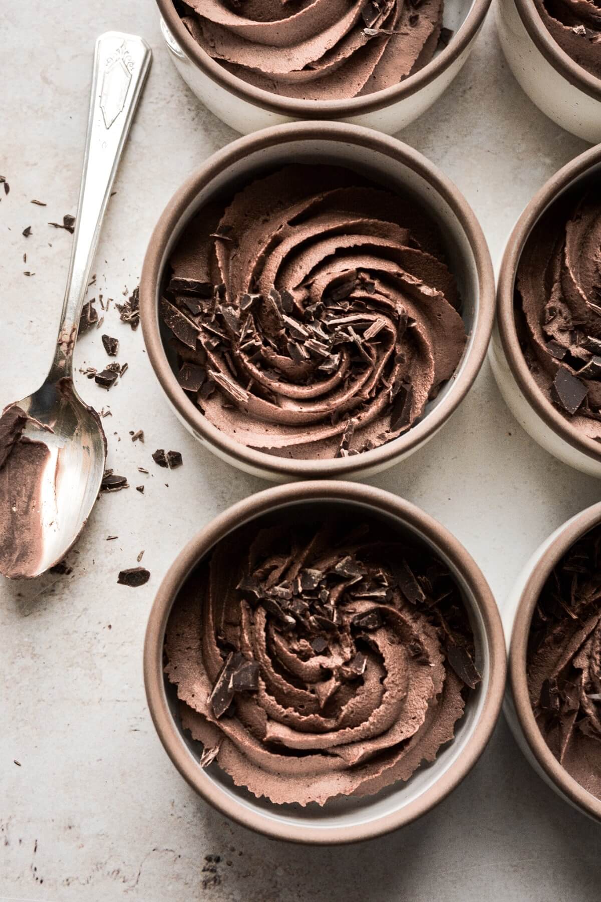 Chocolate espresso mousse topped with chopped chocolate.