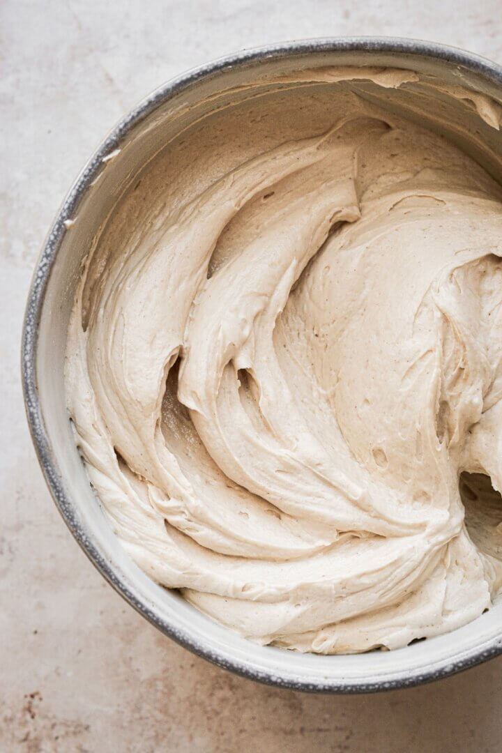 Bowl of peanut butter frosting.